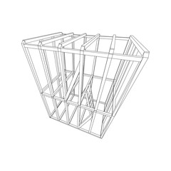 Abstract architecture building. Plan of modern framing house. Wireframe low poly mesh construction.