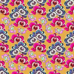 Abstract orchid flowers, seamless pattern, art.