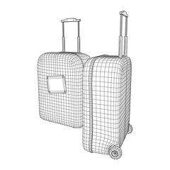 Suitcase tourist travel bag. Vacation luggage travelling trip concept. Wireframe low poly mesh vector illustration.
