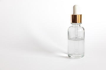 Dropper glass Bottle Mock-Up wth hyaluronic acid on white background, beauty serum