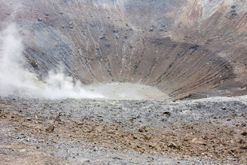 Volcano crater of the volcano with sulphurous fumes, Aeolian Islands, Messina, Sicily, Italy