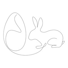 Easter bunny with egg line drawing vector illustration