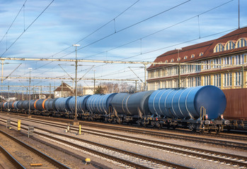 Freight train on railway tracks.  Cargo train in Germany