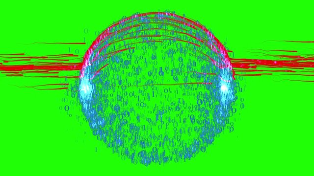 Red virus attacking binary data cloud, Green Screen Chromakey