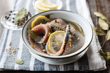 Marinated or Pickled Herring with Spices and Lemon