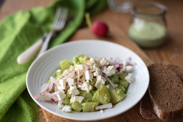 Potato Salad with Green Sauce, Radish and Feta Cheese