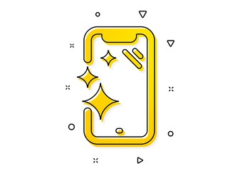 Phone sign. Smartphone clean screen icon. Mobile device symbol. Yellow circles pattern. Classic smartphone clean icon. Geometric elements. Vector