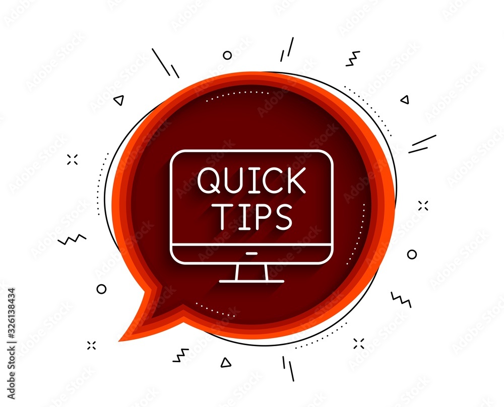 Poster quick tips line icon. chat bubble with shadow. helpful tricks sign. web tutorials symbol. thin line 