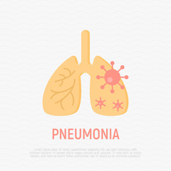 Pneumonia thin line icon. Inflammation in lungs. Coronavirus. Modern vector illustration.
