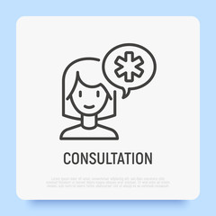 Online consultation with doctor. Thin line icon. Telemedicine. Chat with medical support. Modern vector illustration.