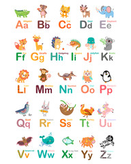 A vector illustration of cute animal alphabet from A to Z