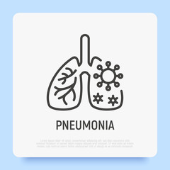 Pneumonia thin line icon. Inflammation in lungs. Coronavirus. Modern vector illustration.