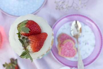 Picnic on wooden table in the park
