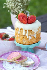 Picnic on wooden table in the park