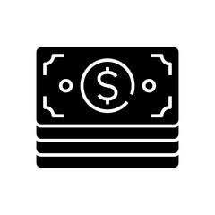 Banknotes black icon, concept illustration, vector flat symbol, glyph sign.