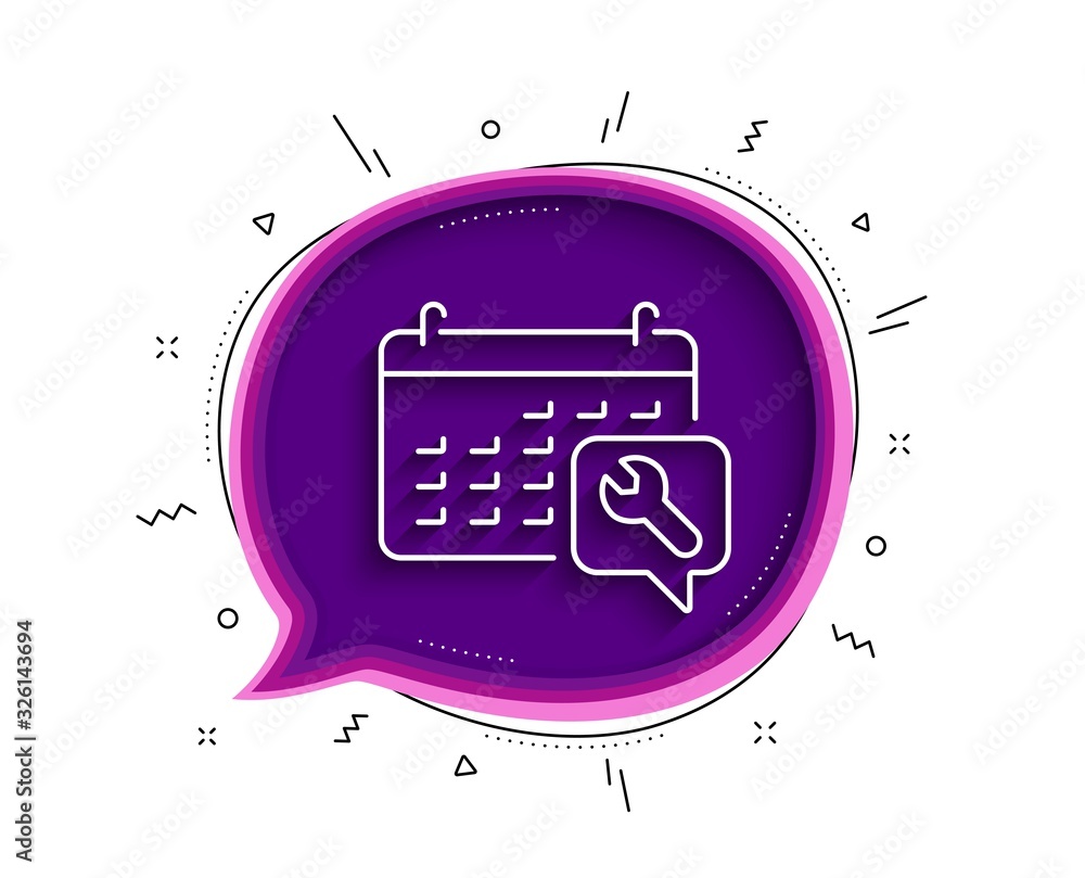 Aufkleber spanner tool line icon. chat bubble with shadow. repair service calendar sign. fix instruments symbo
