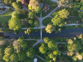 A green and beautiful park in Christchurch aerial view - obrazy, fototapety, plakaty