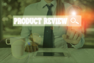 Conceptual hand writing showing Product Review. Concept meaning Customers rate and comment on...