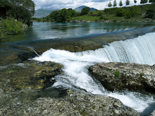 Niagara falls near Podgorica, Montenegro. Bird's-eye view of the beautiful mountain landscape.