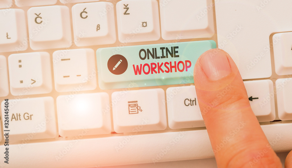 Poster handwriting text writing online workshop. conceptual photo intensive discussion and activity on a pa
