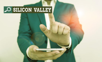 Conceptual hand writing showing Silicon Valley. Concept meaning home to analysisy startup and...
