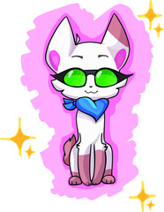 Vector hand drawn illustration of cute cat on pink background