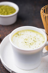 Green healthy matcha latte drink