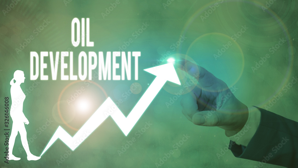 Poster text sign showing oil development. business photo showcasing act or process of exploring an area on 