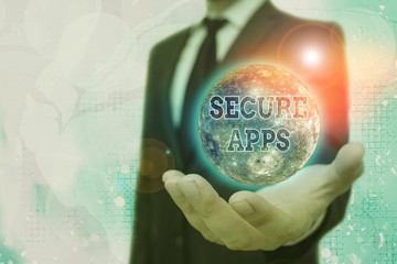 Conceptual hand writing showing Secure Apps. Concept meaning protect the device and its data from...