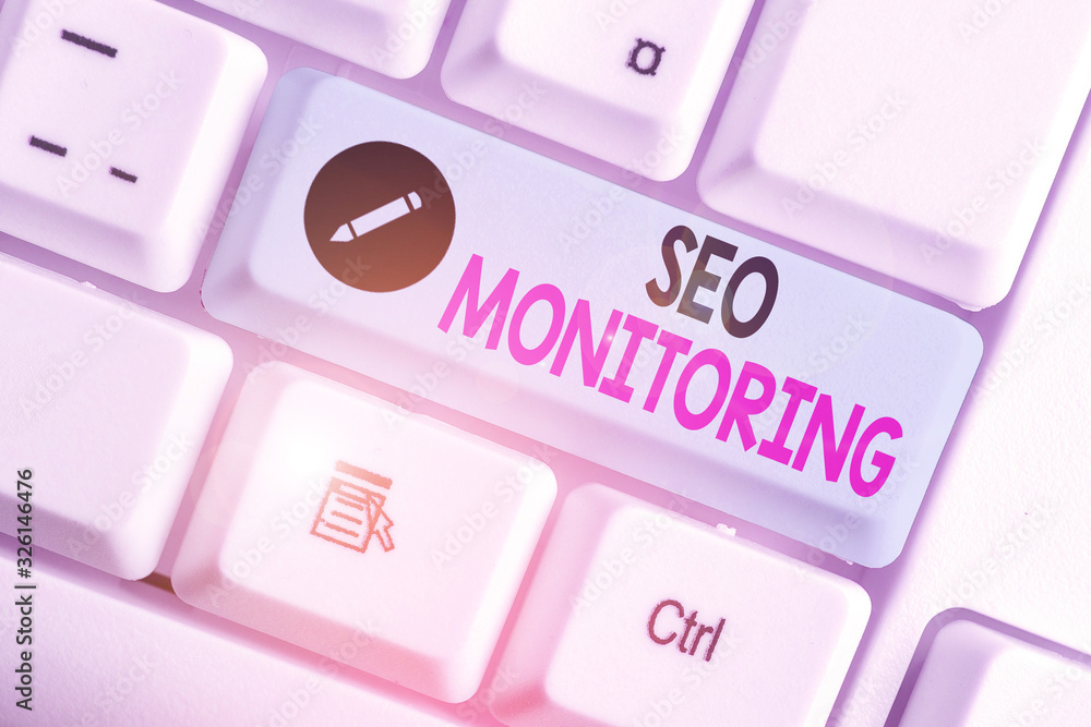 Poster text sign showing seo monitoring. business photo text the process of optimizing the visibility of yo