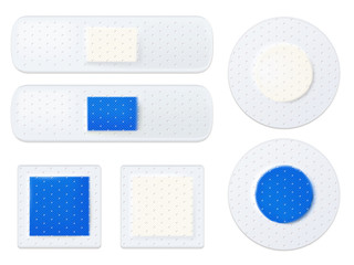 Vector illustration on a medical theme with medical adhesive tape transparent  plasters set. Realistic illustration on white background isolated