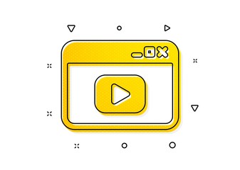 Video content sign. Browser Window icon. Internet page symbol. Yellow circles pattern. Classic video content icon. Geometric elements. Vector