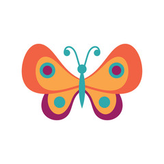 Orange butterfly flat icon. Vector orange spring butterfly in flat style isolated on white background. Element for web, game and advertising