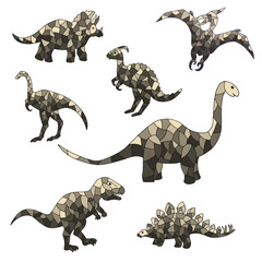 Vector set of abstract gray dinosaurs on a white background