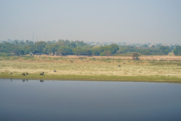 インド・アーグラのヤムナー川と河川敷