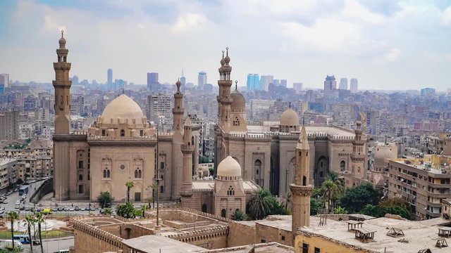 Aerial view of the old part of Cairo. Mosque-Madrassa of Sultan Hassan. Cairo. Egypt. Timelapse.