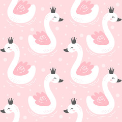 Swan with crown seamless pattern background