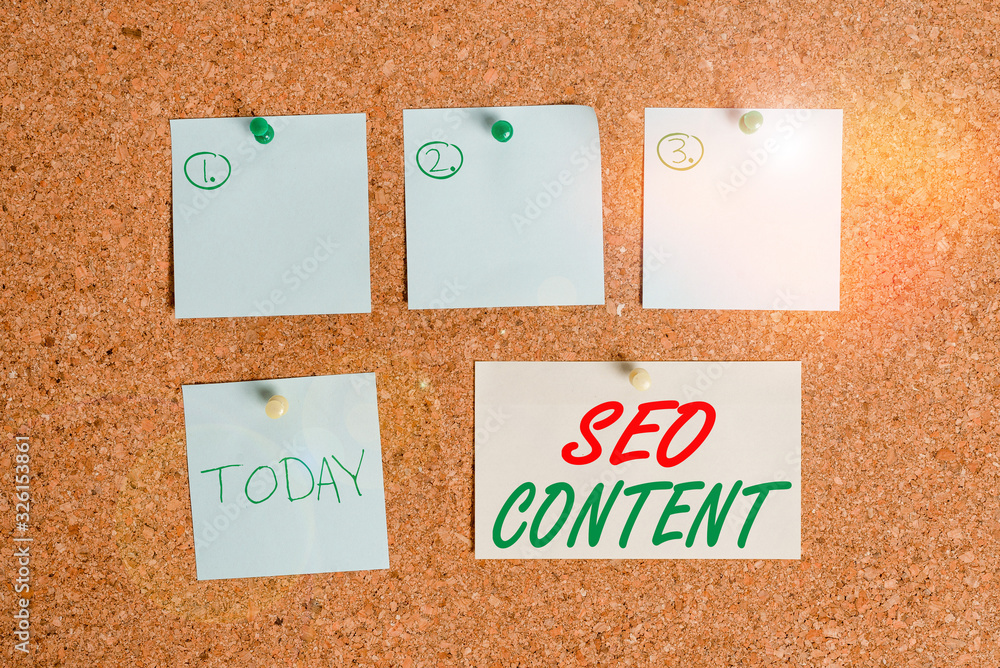 Fototapete word writing text seo content. business photo showcasing creating content that helps web pages to ra