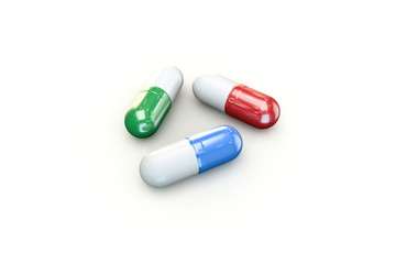 3D Rendering of Medicine Concept Capsule Pill and Tablet on White