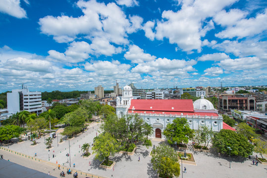 Monteria, Cordoba, Colombia. March 5, 2015: Panoramic Colonial Cathedral of San Jeronimo. 