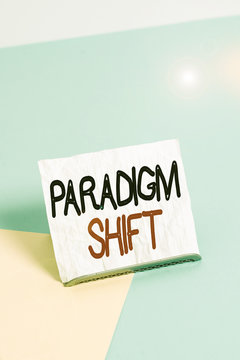 Writing note showing Paradigm Shift. Business concept for fundamental change in approach or underlying assumptions Paper on buffer wire on soft pastel multi colours backdrop