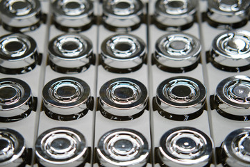 Top view of a closed metal cans. Tin can, close-up