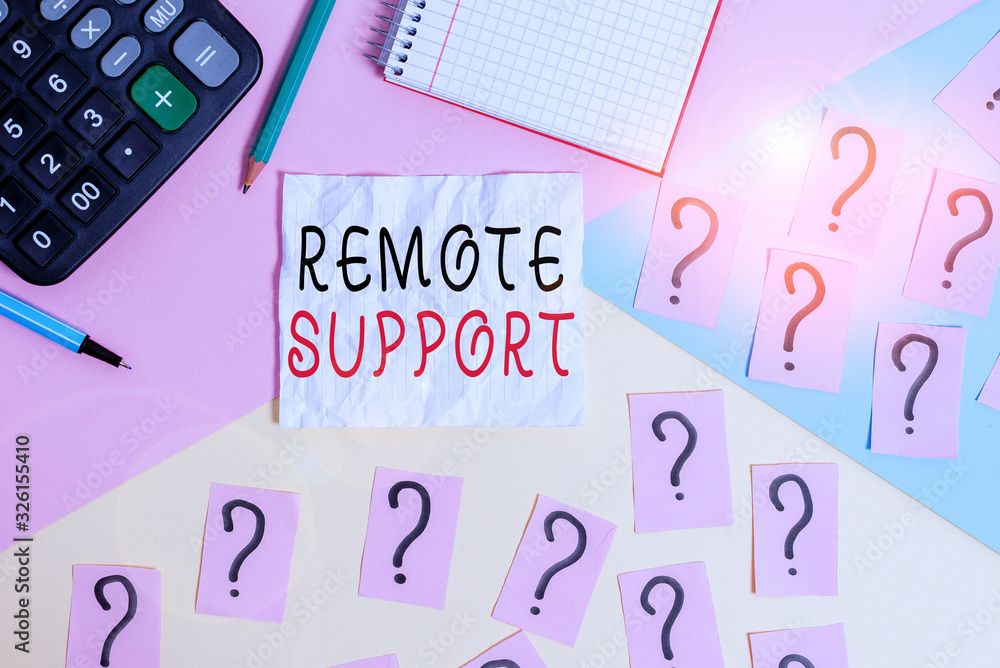 Poster handwriting text writing remote support. conceptual photo help endusers to solve computer problems a