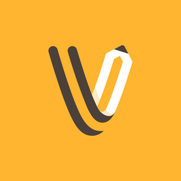 V letter logo formed by pencil.