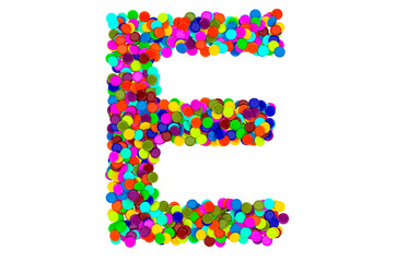 Letter E from confetti. 3D rendering