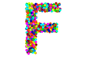 Letter F from confetti. 3D rendering