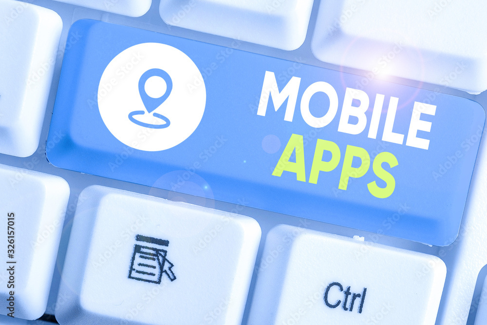 Poster text sign showing mobile apps. business photo text application software designed to run on a mobile 
