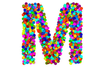 Letter M from confetti. 3D rendering