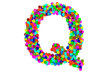 Letter Q from confetti. 3D rendering