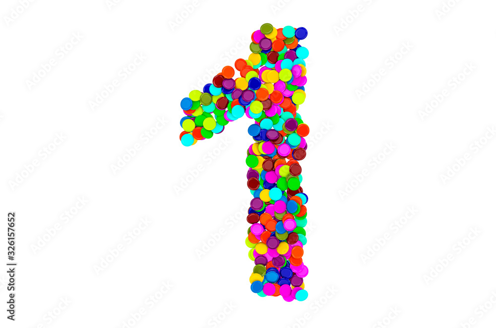 Fototapete number 1 from confetti. 3d rendering